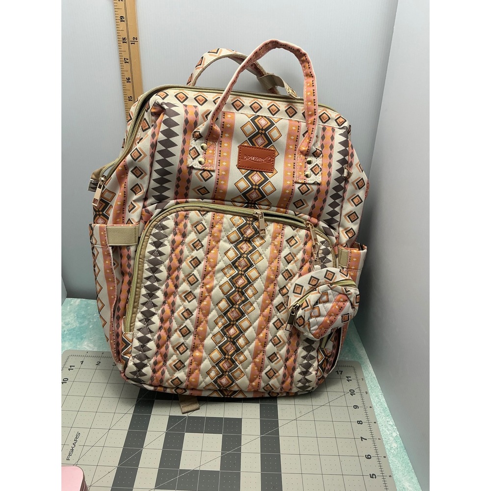 Rosegin Diaper Bag Backpack Tribal Geometric Print with Changing‎ Pad Orange